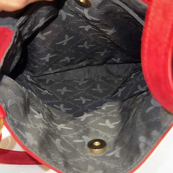 Paloma Picasso Red Suede Handbag Double Shoulder Strap Versatile - Picture 10 of 11